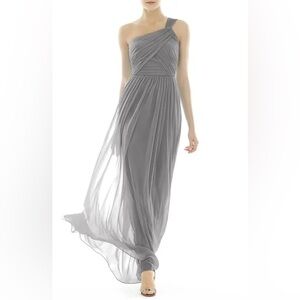 ALFRED SUNG Light Gray Pleated Evening Gown bridesmaid dress wedding guest